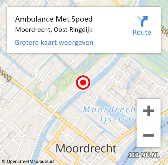 Locatie op kaart van de 112 melding: Ambulance Met Spoed Naar Moordrecht, Oost Ringdijk op 2 april 2022 15:12