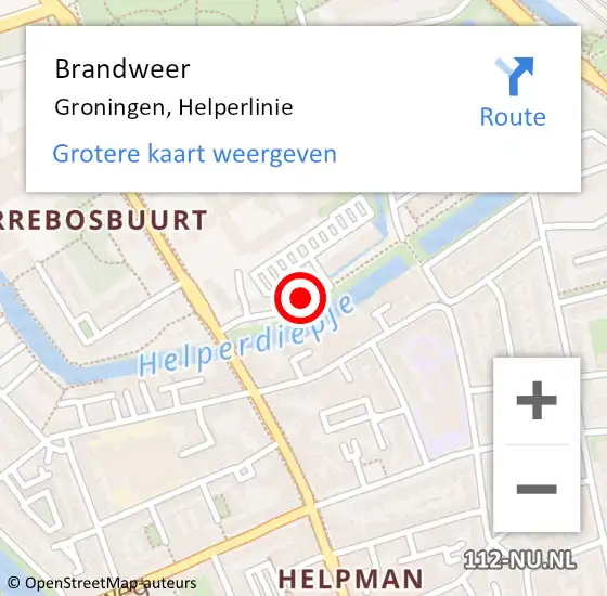 Locatie op kaart van de 112 melding: Brandweer Groningen, Helperlinie op 2 april 2022 15:14