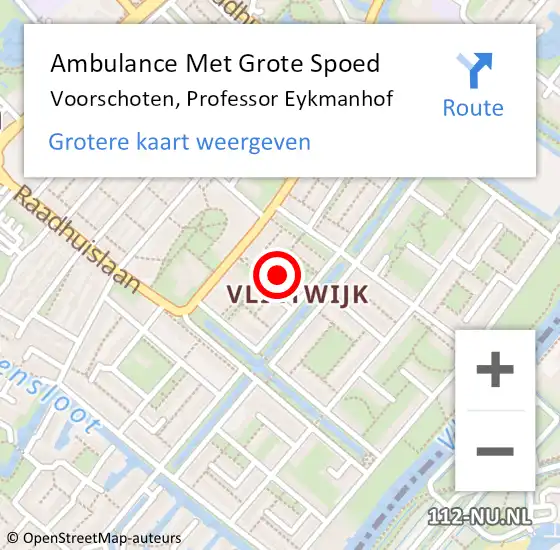 Locatie op kaart van de 112 melding: Ambulance Met Grote Spoed Naar Voorschoten, Professor Eykmanhof op 2 april 2022 15:31