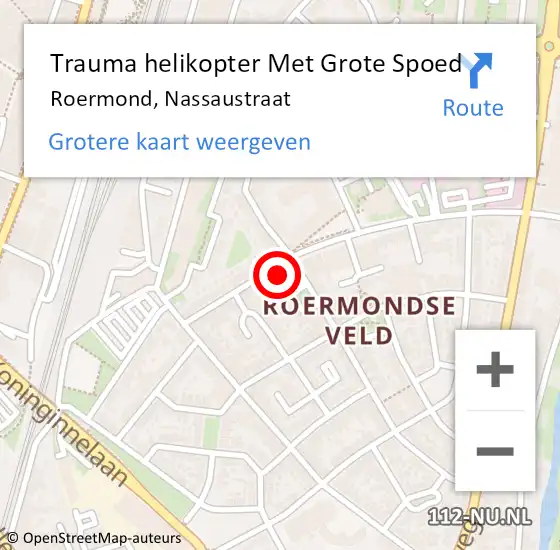 Locatie op kaart van de 112 melding: Trauma helikopter Met Grote Spoed Naar Roermond, Nassaustraat op 2 april 2022 15:41