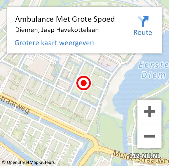 Locatie op kaart van de 112 melding: Ambulance Met Grote Spoed Naar Diemen, Jaap Havekottelaan op 2 april 2022 16:35