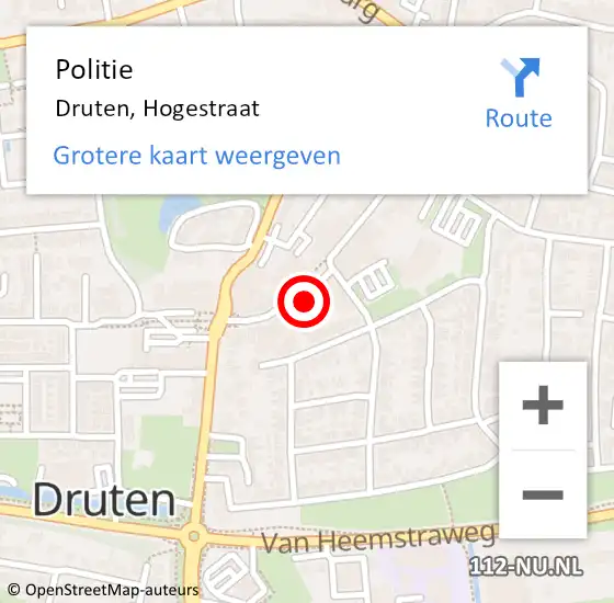 Locatie op kaart van de 112 melding: Politie Druten, Hogestraat op 2 april 2022 16:46