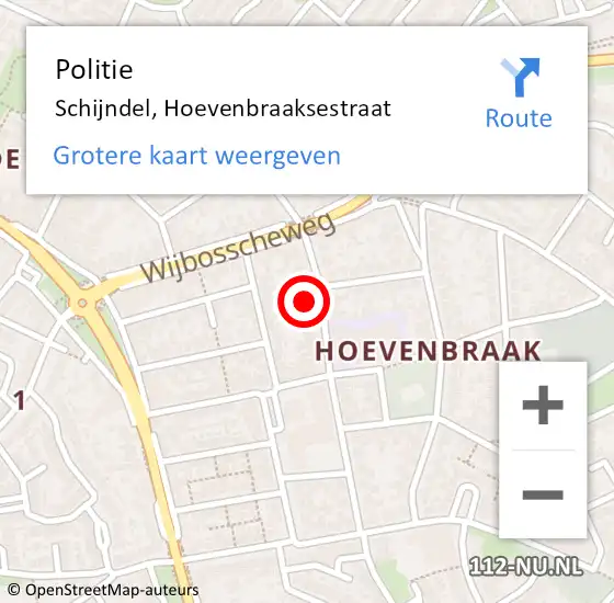 Locatie op kaart van de 112 melding: Politie Schijndel, Hoevenbraaksestraat op 2 april 2022 17:02