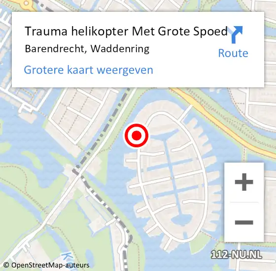 Locatie op kaart van de 112 melding: Trauma helikopter Met Grote Spoed Naar Barendrecht, Waddenring op 2 april 2022 17:53