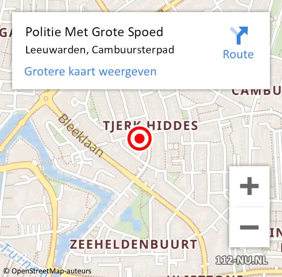 Locatie op kaart van de 112 melding: Politie Met Grote Spoed Naar Leeuwarden, Cambuursterpad op 2 april 2022 17:53