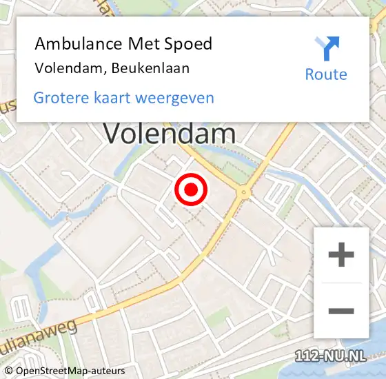 Locatie op kaart van de 112 melding: Ambulance Met Spoed Naar Volendam, Beukenlaan op 2 april 2022 18:46