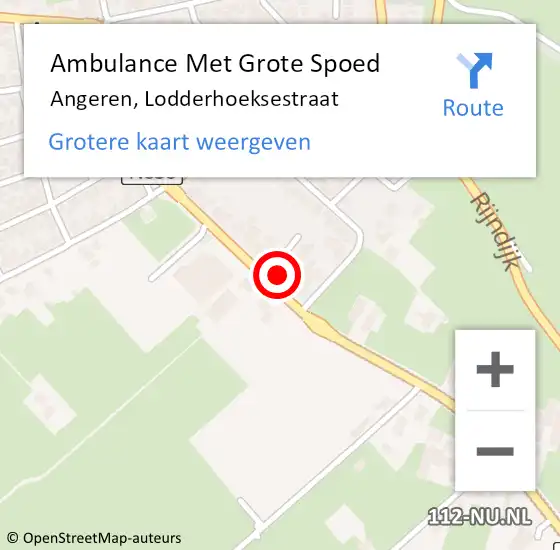 Locatie op kaart van de 112 melding: Ambulance Met Grote Spoed Naar Angeren, Lodderhoeksestraat op 2 april 2022 19:25