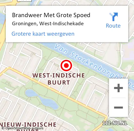 Locatie op kaart van de 112 melding: Brandweer Met Grote Spoed Naar Groningen, West-Indischekade op 2 april 2022 19:25