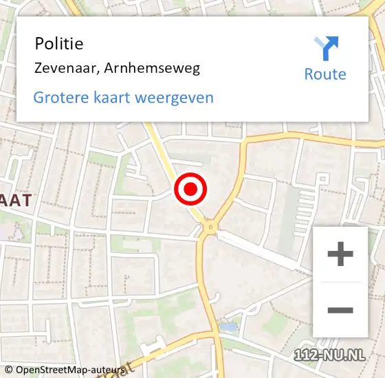 Locatie op kaart van de 112 melding: Politie Zevenaar, Arnhemseweg op 2 april 2022 19:39