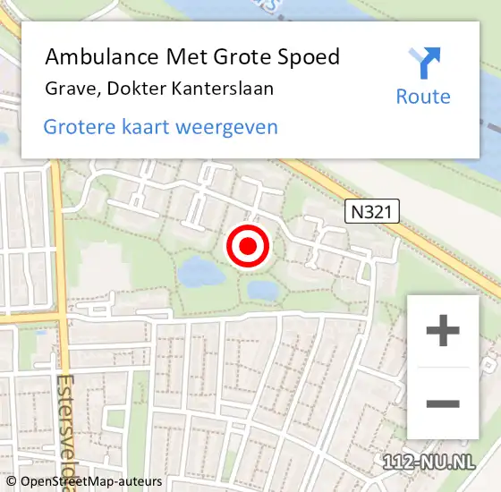Locatie op kaart van de 112 melding: Ambulance Met Grote Spoed Naar Grave, Dokter Kanterslaan op 2 april 2022 19:53