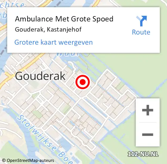 Locatie op kaart van de 112 melding: Ambulance Met Grote Spoed Naar Gouderak, Kastanjehof op 2 april 2022 20:53