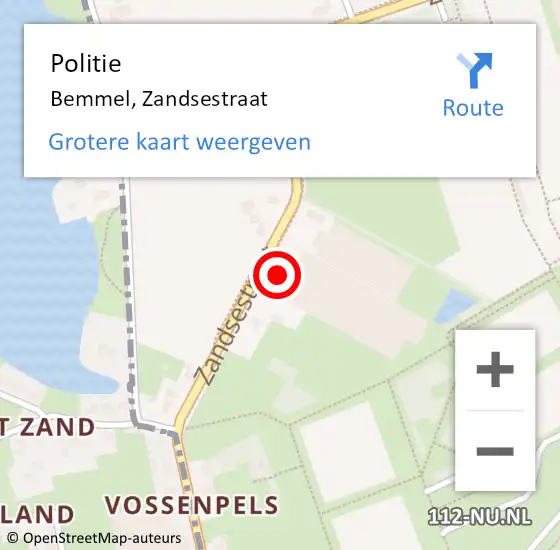 Locatie op kaart van de 112 melding: Politie Bemmel, Zandsestraat op 2 april 2022 21:15
