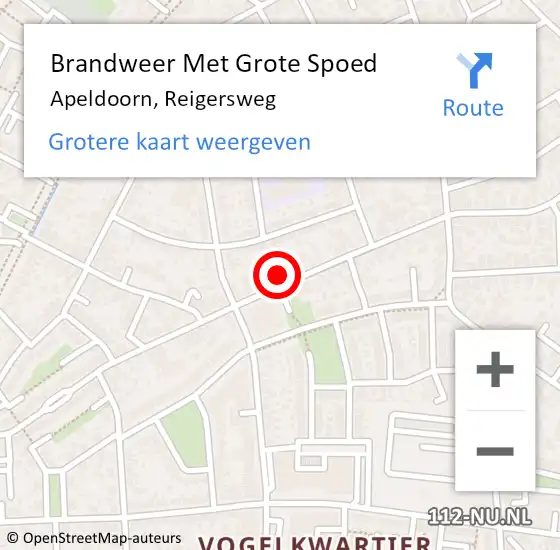 Locatie op kaart van de 112 melding: Brandweer Met Grote Spoed Naar Apeldoorn, Reigersweg op 2 april 2022 21:23