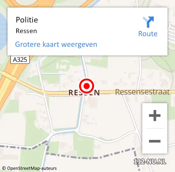 Locatie op kaart van de 112 melding: Politie Ressen op 2 april 2022 22:03