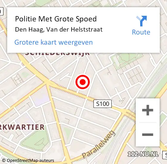 Locatie op kaart van de 112 melding: Politie Met Grote Spoed Naar Den Haag, Van der Helststraat op 2 april 2022 22:32