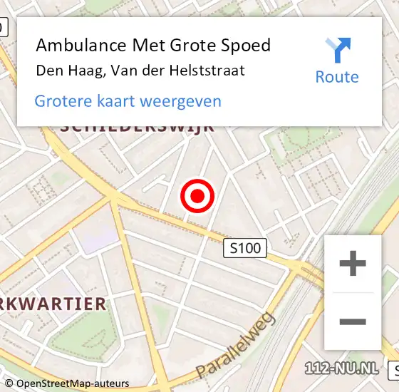 Locatie op kaart van de 112 melding: Ambulance Met Grote Spoed Naar Den Haag, Van der Helststraat op 2 april 2022 22:33