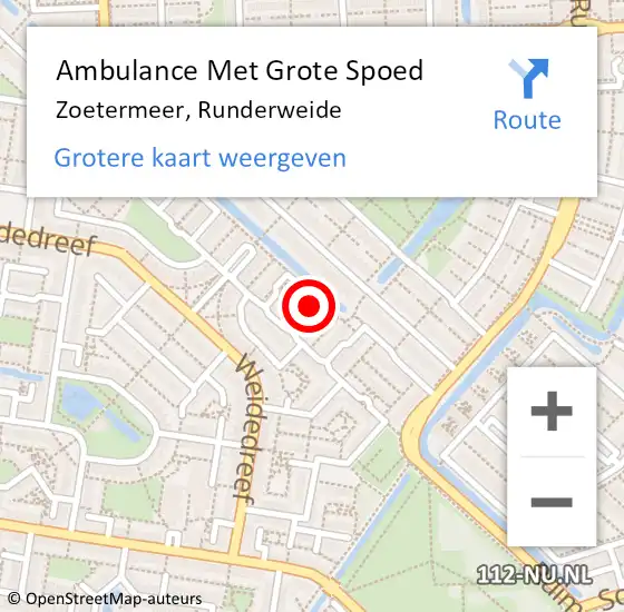 Locatie op kaart van de 112 melding: Ambulance Met Grote Spoed Naar Zoetermeer, Runderweide op 2 april 2022 22:36