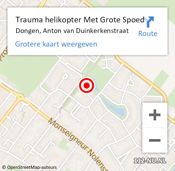Locatie op kaart van de 112 melding: Trauma helikopter Met Grote Spoed Naar Dongen, Anton van Duinkerkenstraat op 2 april 2022 22:43