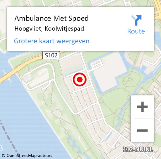 Locatie op kaart van de 112 melding: Ambulance Met Spoed Naar Hoogvliet, Koolwitjespad op 2 april 2022 22:49