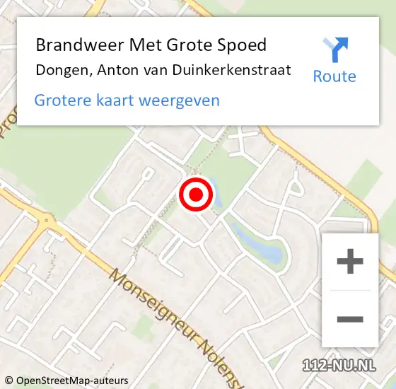 Locatie op kaart van de 112 melding: Brandweer Met Grote Spoed Naar Dongen, Anton van Duinkerkenstraat op 2 april 2022 23:10