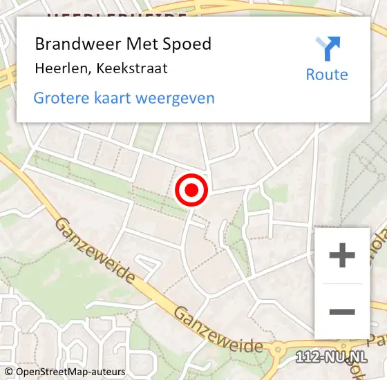 Locatie op kaart van de 112 melding: Brandweer Met Spoed Naar Heerlen, Keekstraat op 2 april 2022 23:44