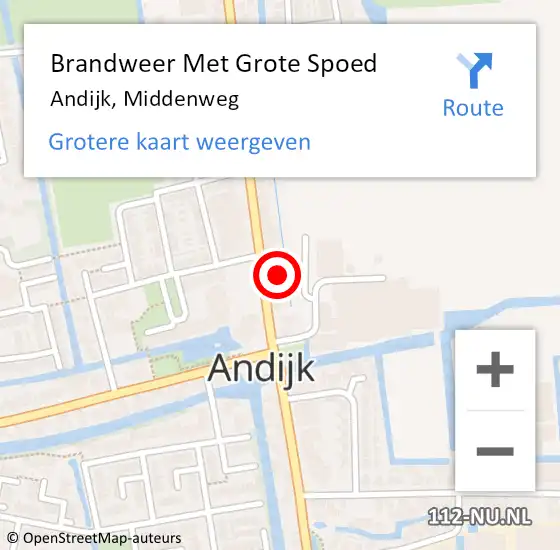 Locatie op kaart van de 112 melding: Brandweer Met Grote Spoed Naar Andijk, Middenweg op 3 april 2022 00:32