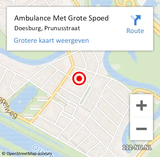 Locatie op kaart van de 112 melding: Ambulance Met Grote Spoed Naar Doesburg, Prunusstraat op 3 april 2022 00:39