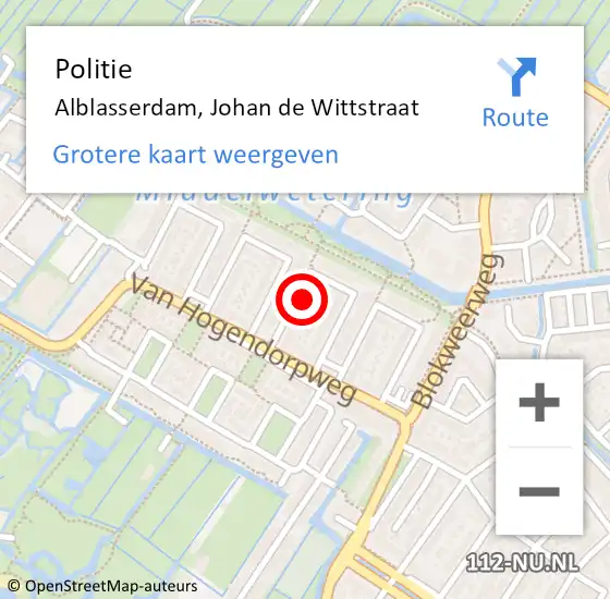 Locatie op kaart van de 112 melding: Politie Alblasserdam, Johan de Wittstraat op 3 april 2022 00:47