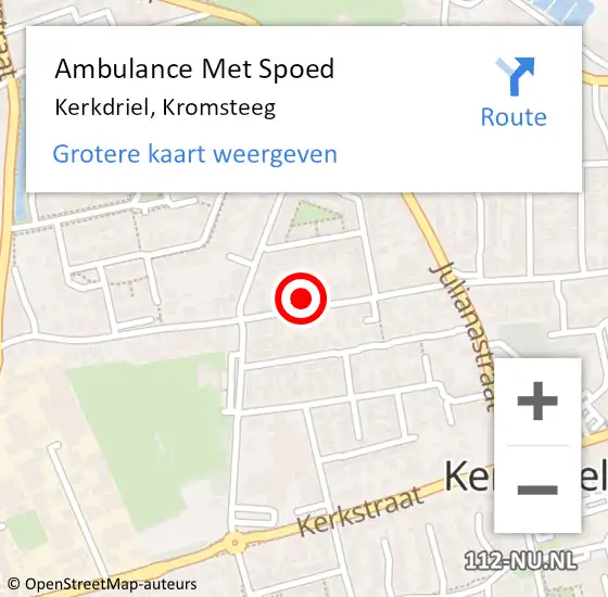 Locatie op kaart van de 112 melding: Ambulance Met Spoed Naar Kerkdriel, Kromsteeg op 3 april 2022 00:52