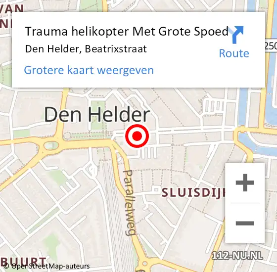 Locatie op kaart van de 112 melding: Trauma helikopter Met Grote Spoed Naar Den Helder, Beatrixstraat op 3 april 2022 01:42