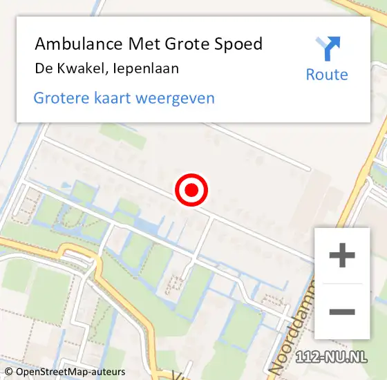 Locatie op kaart van de 112 melding: Ambulance Met Grote Spoed Naar De Kwakel, Iepenlaan op 3 april 2022 02:00