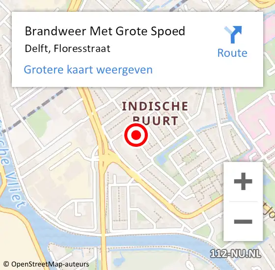 Locatie op kaart van de 112 melding: Brandweer Met Grote Spoed Naar Delft, Floresstraat op 3 april 2022 02:03