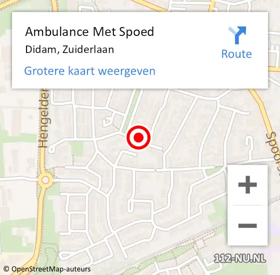 Locatie op kaart van de 112 melding: Ambulance Met Spoed Naar Didam, Zuiderlaan op 3 april 2022 02:12