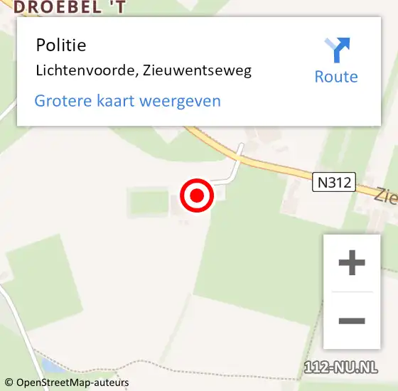 Locatie op kaart van de 112 melding: Politie Lichtenvoorde, Zieuwentseweg op 3 april 2022 02:48