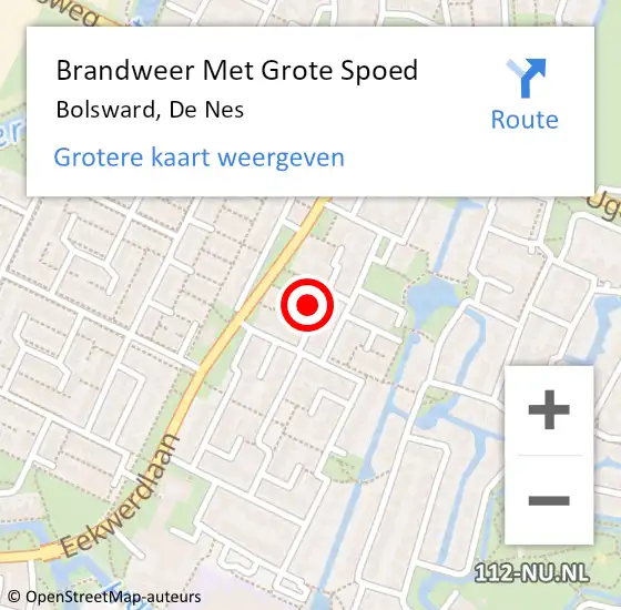 Locatie op kaart van de 112 melding: Brandweer Met Grote Spoed Naar Bolsward, De Nes op 3 april 2022 03:09