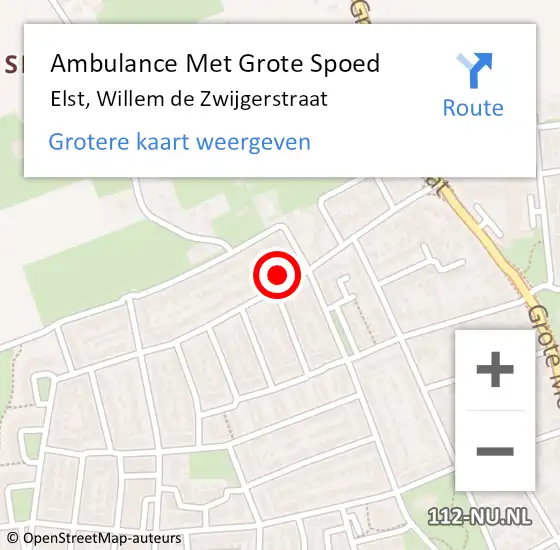Locatie op kaart van de 112 melding: Ambulance Met Grote Spoed Naar Elst, Willem de Zwijgerstraat op 3 april 2022 03:51