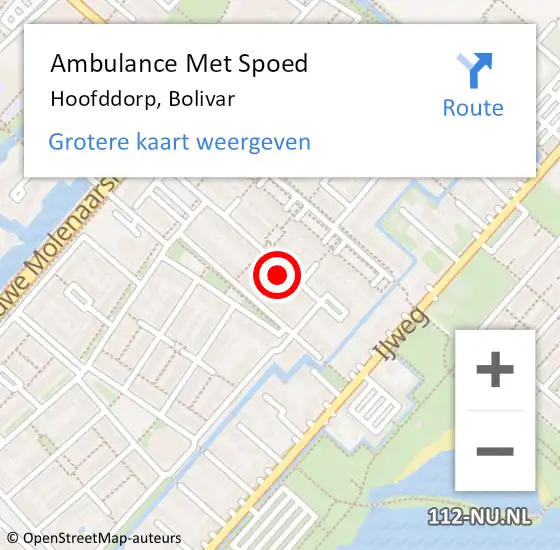 Locatie op kaart van de 112 melding: Ambulance Met Spoed Naar Hoofddorp, Bolivar op 3 april 2022 03:56