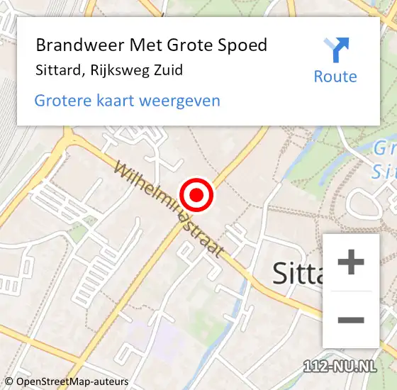 Locatie op kaart van de 112 melding: Brandweer Met Grote Spoed Naar Sittard, Rijksweg Zuid op 3 april 2022 04:59