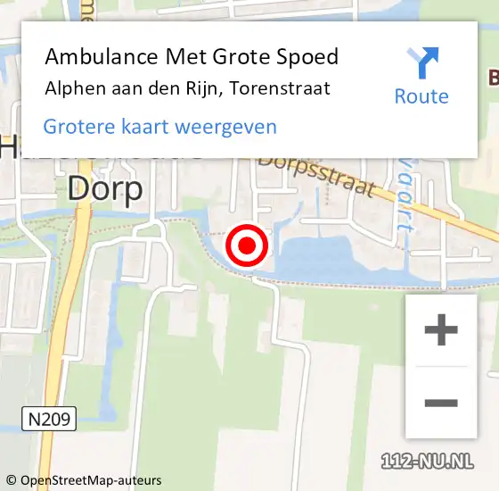 Locatie op kaart van de 112 melding: Ambulance Met Grote Spoed Naar Alphen aan den Rijn, Torenstraat op 3 april 2022 06:08