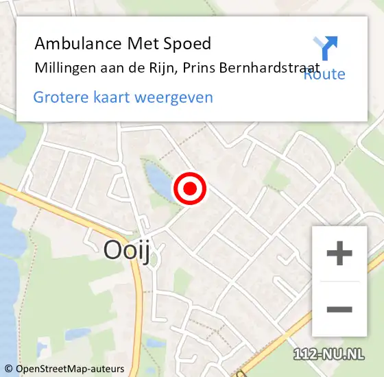 Locatie op kaart van de 112 melding: Ambulance Met Spoed Naar Millingen aan de Rijn, Prins Bernhardstraat op 3 april 2022 06:43