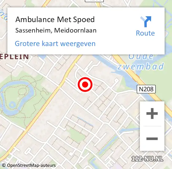 Locatie op kaart van de 112 melding: Ambulance Met Spoed Naar Sassenheim, Meidoornlaan op 3 april 2022 06:48