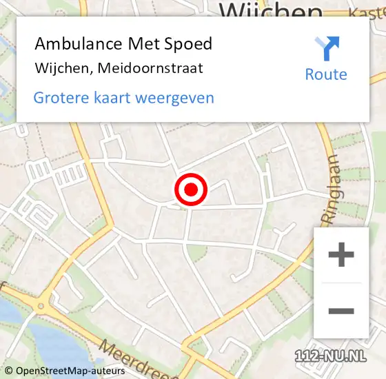 Locatie op kaart van de 112 melding: Ambulance Met Spoed Naar Wijchen, Meidoornstraat op 3 april 2022 07:44