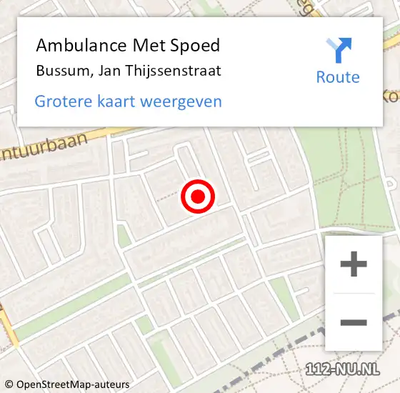 Locatie op kaart van de 112 melding: Ambulance Met Spoed Naar Bussum, Jan Thijssenstraat op 13 juli 2014 05:07