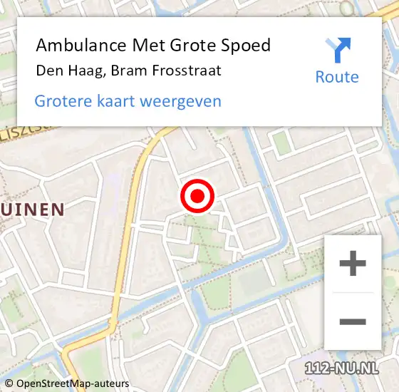 Locatie op kaart van de 112 melding: Ambulance Met Grote Spoed Naar Den Haag, Bram Frosstraat op 3 april 2022 09:15
