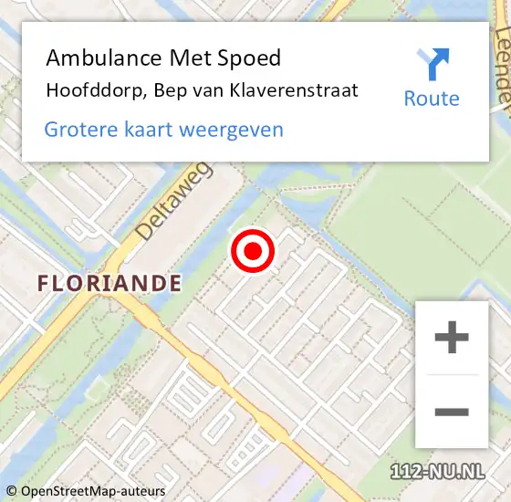 Locatie op kaart van de 112 melding: Ambulance Met Spoed Naar Hoofddorp, Bep van Klaverenstraat op 3 april 2022 09:43