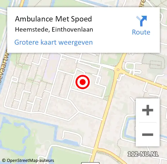 Locatie op kaart van de 112 melding: Ambulance Met Spoed Naar Heemstede, Einthovenlaan op 3 april 2022 09:57