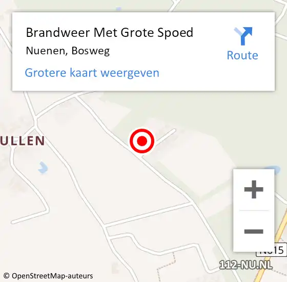 Locatie op kaart van de 112 melding: Brandweer Met Grote Spoed Naar Nuenen, Bosweg op 3 april 2022 10:39