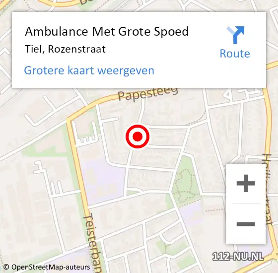 Locatie op kaart van de 112 melding: Ambulance Met Grote Spoed Naar Tiel, Rozenstraat op 3 april 2022 10:54