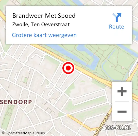 Locatie op kaart van de 112 melding: Brandweer Met Spoed Naar Zwolle, Ten Oeverstraat op 3 april 2022 10:59