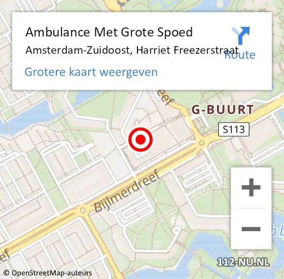 Locatie op kaart van de 112 melding: Ambulance Met Grote Spoed Naar Amsterdam-Zuidoost, Harriet Freezerstraat op 3 april 2022 11:16